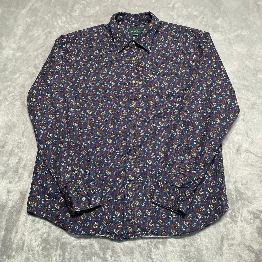 J Crew Oarsman Shirt Mens Large Blue Paisley Classic Preppy Academia Casual